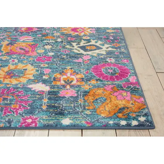 Denim Blue Florals Distressed Area Rug Photo 6