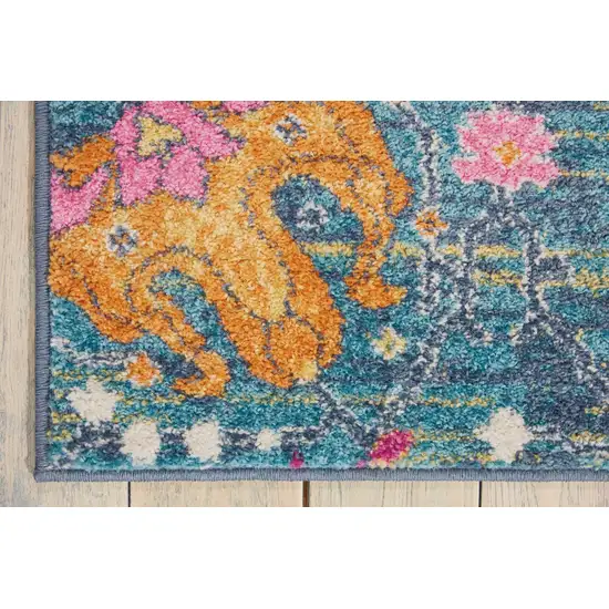 Denim Blue Florals Distressed Area Rug Photo 2