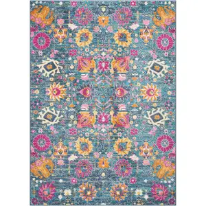 Photo of Denim Blue Florals Distressed Area Rug