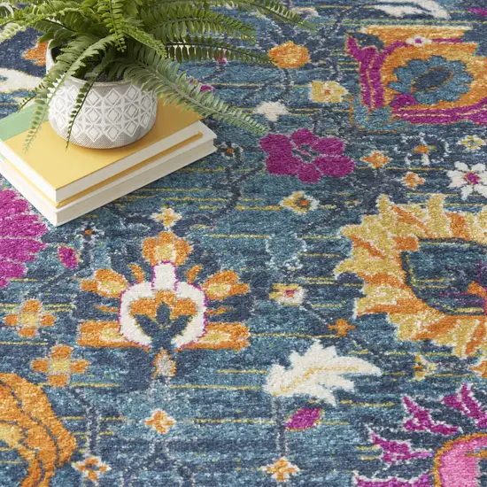 Blue And Orange Floral Power Loom Area Rug Photo 7