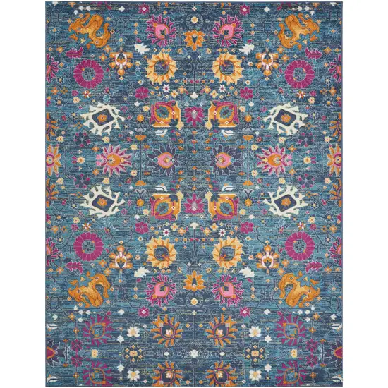 Blue And Orange Floral Distressed Area Rug Photo 1