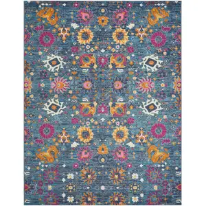 Photo of Denim Blue Florals Distressed Area Rug