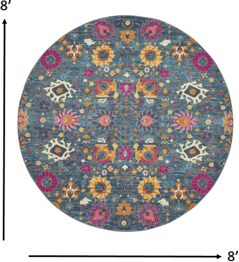 Denim Blue Florals Distressed Area Rug Photo 3