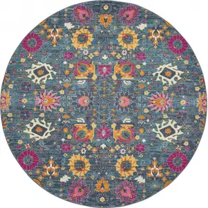 Photo of Denim Blue Florals Distressed Area Rug