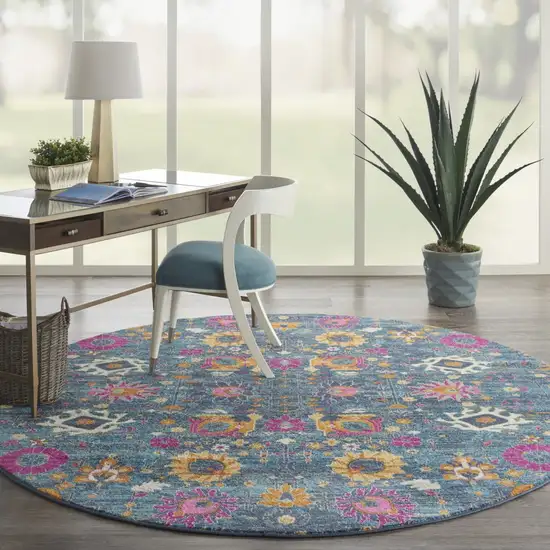 Denim Blue Florals Distressed Area Rug Photo 4