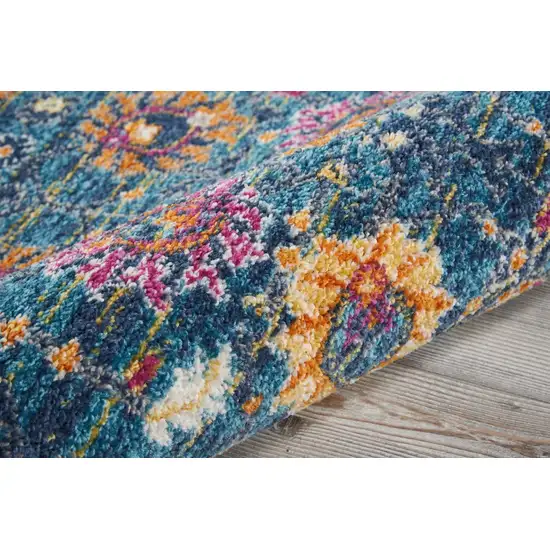 Denim Blue Florals Distressed Runner Rug Photo 4