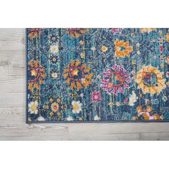 Denim Blue Florals Distressed Runner Rug Photo 3