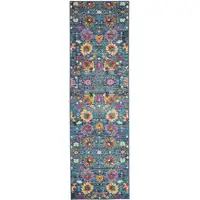 Photo of Denim Blue Florals Distressed Runner Rug