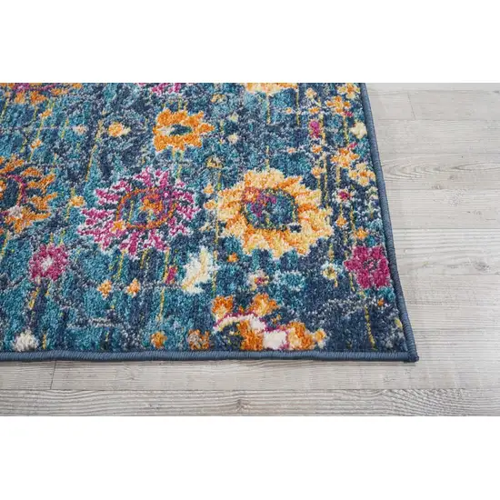 Denim Blue Florals Distressed Runner Rug Photo 6