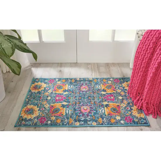 Blue And Orange Floral Power Loom Area Rug Photo 8