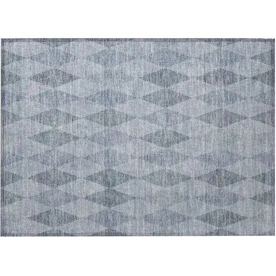 Denim Blue Geometric Washable Non Skid Indoor Outdoor Area Rug Photo 4