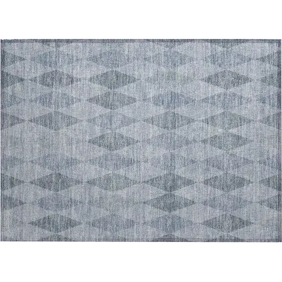 Denim Blue Geometric Washable Non Skid Indoor Outdoor Area Rug Photo 2