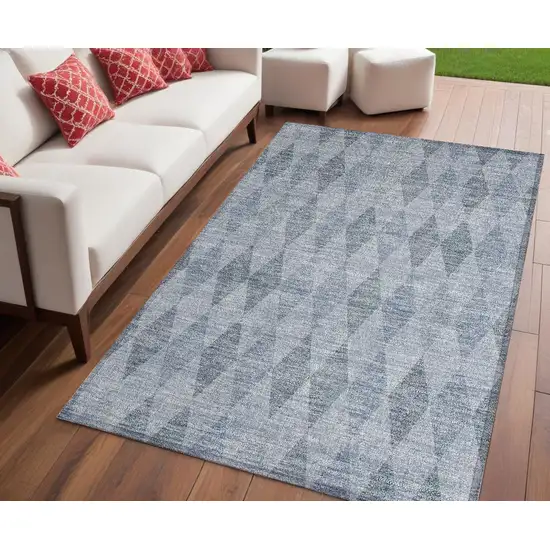 Denim Blue Geometric Washable Non Skid Indoor Outdoor Area Rug Photo 1