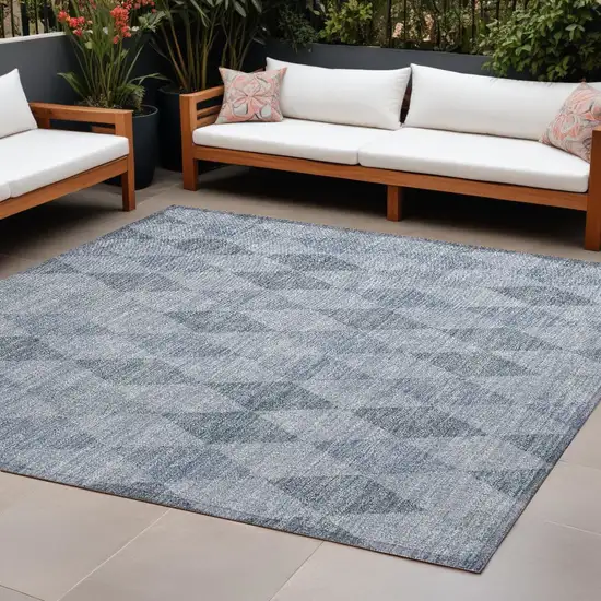 Denim Blue Geometric Washable Non Skid Indoor Outdoor Area Rug Photo 1