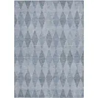 Photo of Denim Blue Geometric Washable Non Skid Indoor Outdoor Area Rug