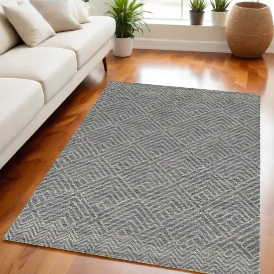 Denim Blue Hand Tufted Space Dyed Geometric Indoor Area Rug Photo 1