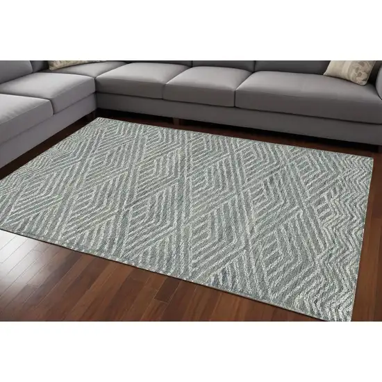 Denim Blue Hand Tufted Space Dyed Geometric Indoor Area Rug Photo 1