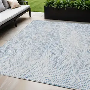 Photo of Denim Blue Ivory And Gray Geometric Washable Indoor Outdoor Area Rug