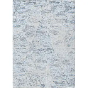 Photo of Denim Blue Ivory And Gray Geometric Washable Indoor Outdoor Area Rug