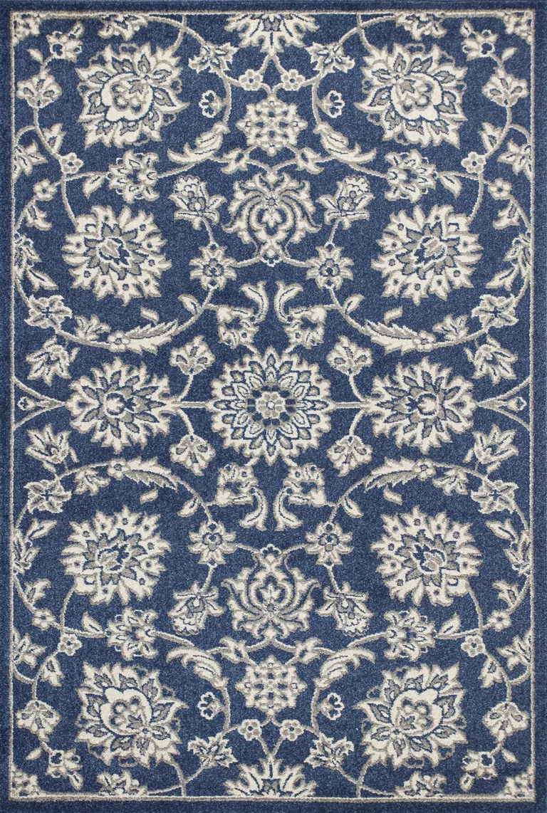 Denim Blue Machine Woven UV Treated Floral Traditional Indoor Outdoor Area Rug Photo 1