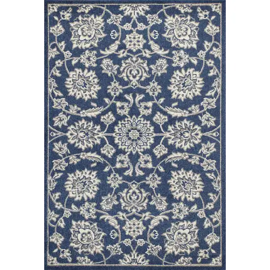 Denim Blue Machine Woven UV Treated Floral Traditional Indoor Outdoor Area Rug Photo 1