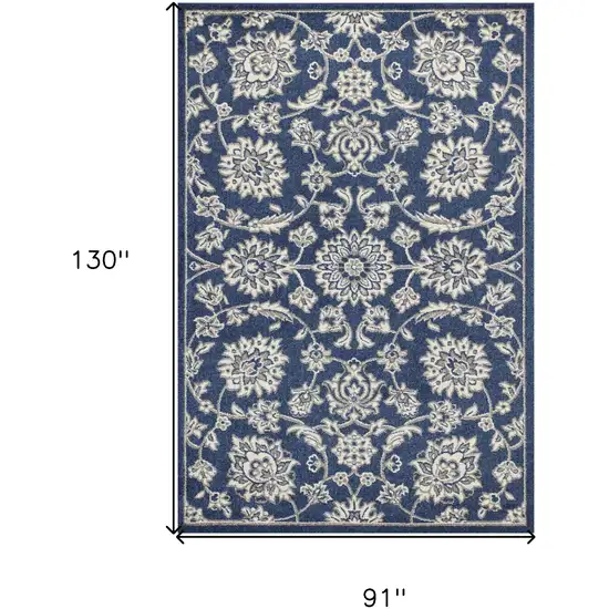 Denim Blue Machine Woven UV Treated Floral Traditional Indoor Outdoor Area Rug Photo 6