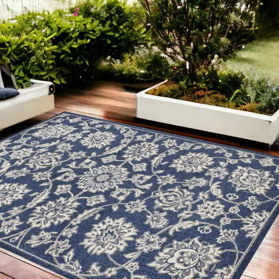 Denim Blue Floral Indoor Outdoor Area Rug Photo 1