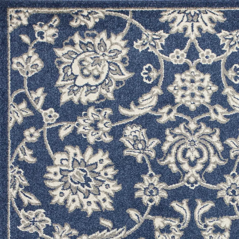 Denim Blue Machine Woven UV Treated Floral Traditional Indoor Outdoor Area Rug Photo 3