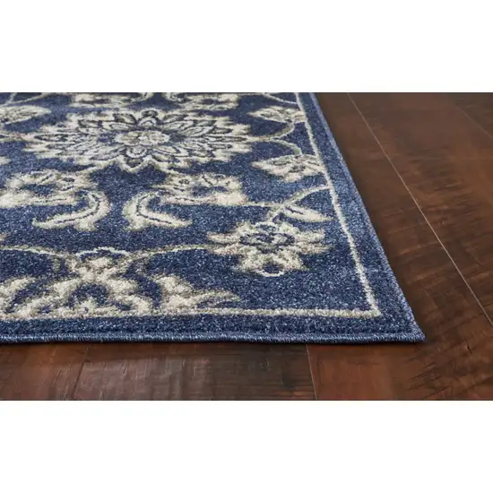 Denim Blue Machine Woven UV Treated Floral Traditional Indoor Outdoor Area Rug Photo 4