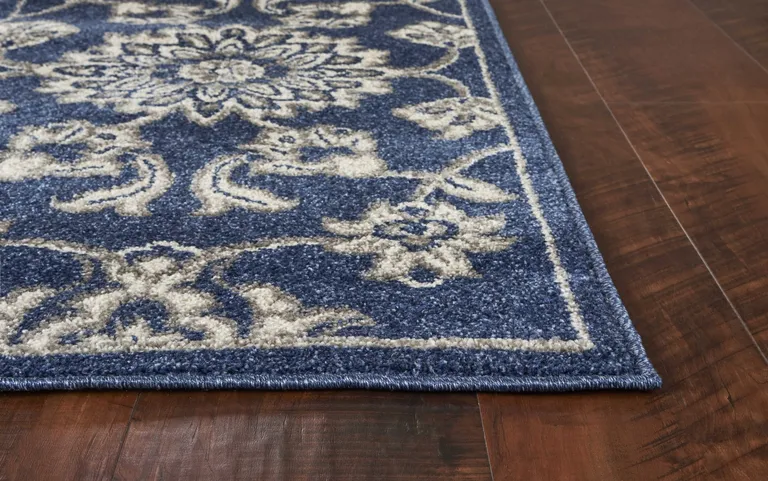 Denim Blue Machine Woven UV Treated Floral Traditional Indoor Outdoor Area Rug Photo 4