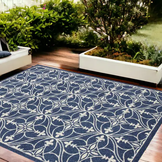 8'X11' Denim Blue Machine Woven Uv Treated Ogee Indoor Outdoor Area Rug Photo 2