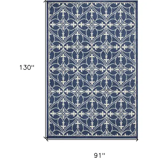 8'X11' Denim Blue Machine Woven Uv Treated Ogee Indoor Outdoor Area Rug Photo 8