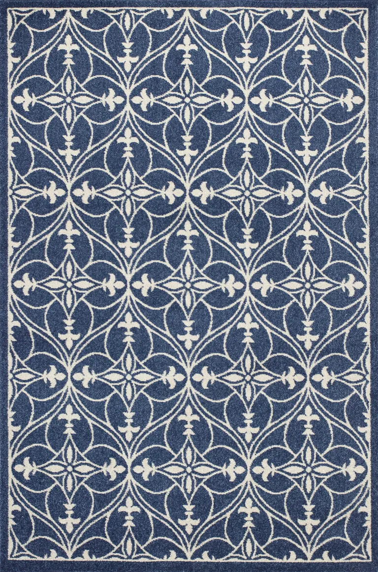 Denim Blue Machine Woven UV Treated Ogee Indoor Outdoor Area Rug Photo 1