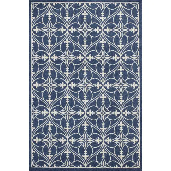 Denim Blue Machine Woven UV Treated Ogee Indoor Outdoor Area Rug Photo 1