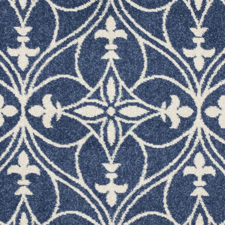 Denim Blue Machine Woven UV Treated Ogee Indoor Outdoor Area Rug Photo 2