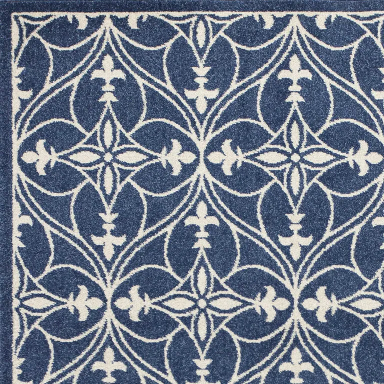 Denim Blue Machine Woven UV Treated Ogee Indoor Outdoor Area Rug Photo 3