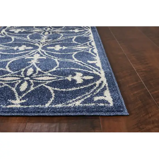 Denim Blue Machine Woven UV Treated Ogee Indoor Outdoor Area Rug Photo 5