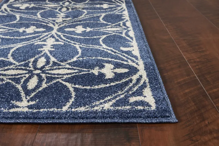 Denim Blue Machine Woven UV Treated Ogee Indoor Outdoor Area Rug Photo 5