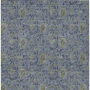 Photo of Denim Blue Navy Blue And Gray Floral Washable Indoor Outdoor Area Rug