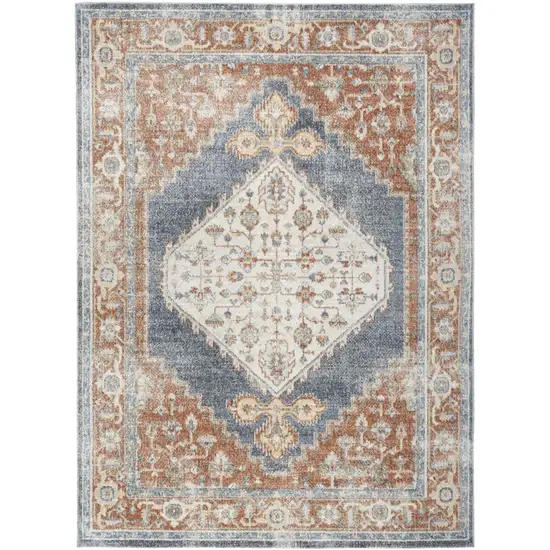 Denim Blue Oriental Power Loom Distressed Washable Area Rug Photo 1