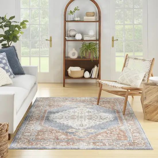 Denim Blue Oriental Power Loom Distressed Washable Area Rug Photo 7