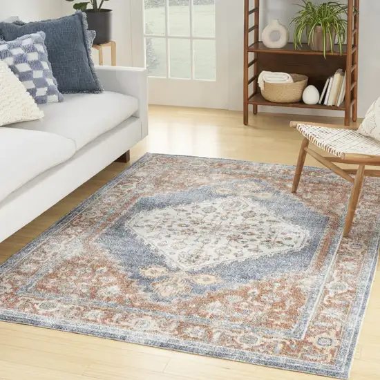 Denim Blue Oriental Power Loom Distressed Washable Area Rug Photo 6