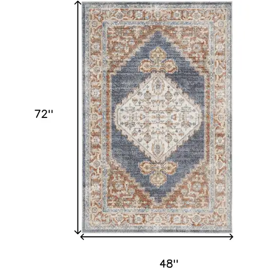 Denim Blue Oriental Power Loom Distressed Washable Area Rug Photo 6