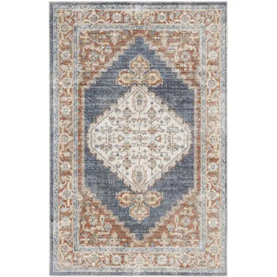 Denim Blue Oriental Power Loom Distressed Washable Area Rug Photo 1