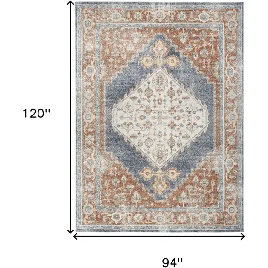 Denim Blue Oriental Power Loom Distressed Washable Area Rug Photo 9