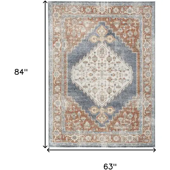 Denim Blue Oriental Power Loom Distressed Washable Area Rug Photo 4