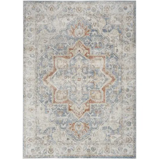 Denim Blue Oriental Power Loom Washable Area Rug Photo 5