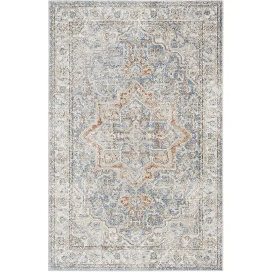 Denim Blue Oriental Power Loom Washable Area Rug Photo 1