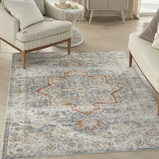 Denim Blue Oriental Power Loom Washable Area Rug Photo 5