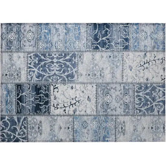 Denim Blue Patchwork Washable Non Skid Indoor Outdoor Area Rug Photo 4